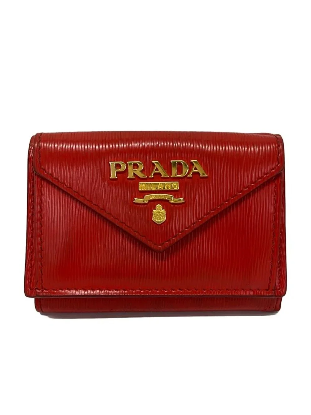 Prada Trifold Wallet Red Leather